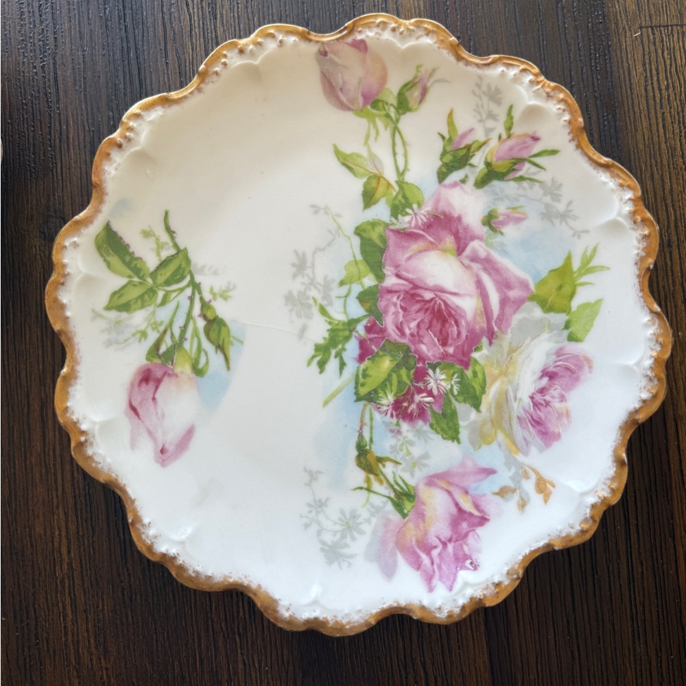 4 Hand Painted Blake Henderson Floral Porcelain Plate with Pink Roses